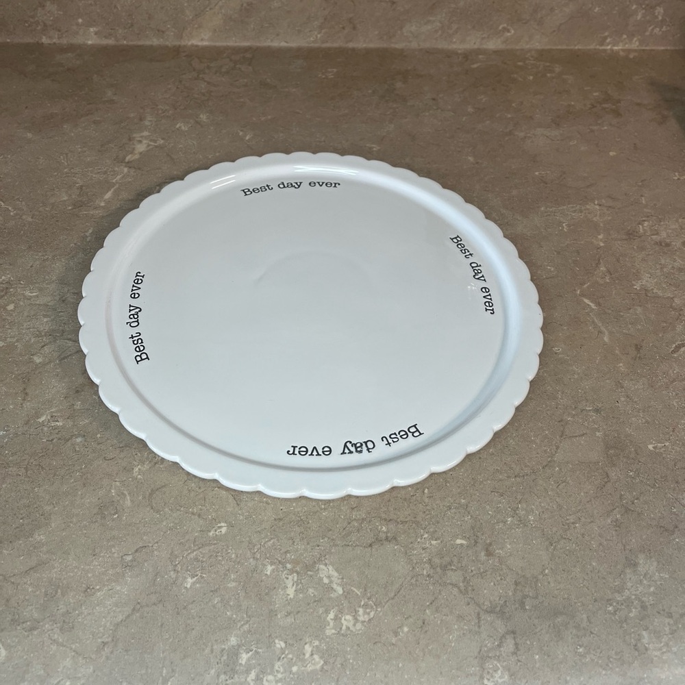 Mud Pie White Scalloped Serving Platter - "Best day ever"